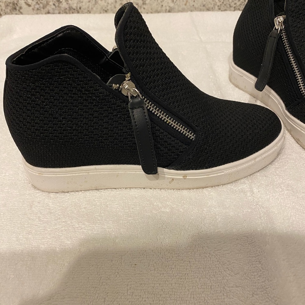Steve Madden Black Wedge Sneaker Booties with White Sole